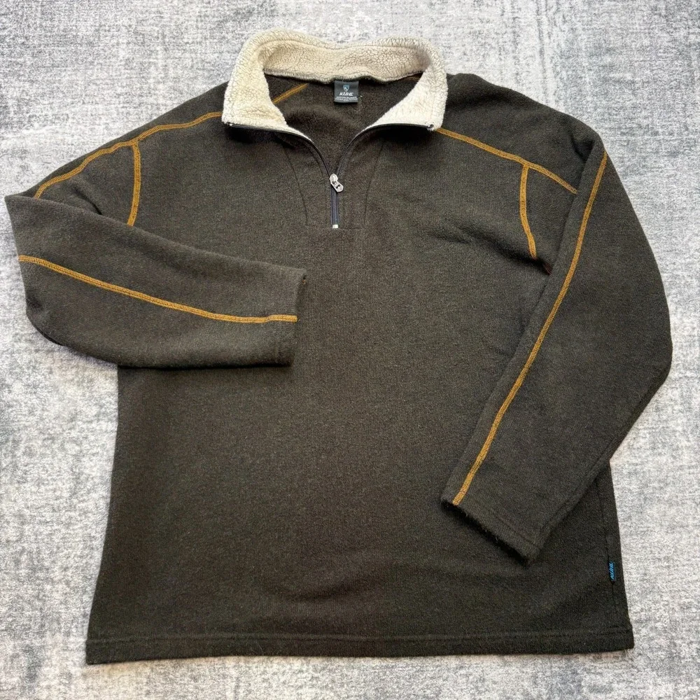 Kuhl Alfpaca Sweater Mens 2XL Brown Knit Fleece 1/4 Zip Pullover Hiking Outdoors